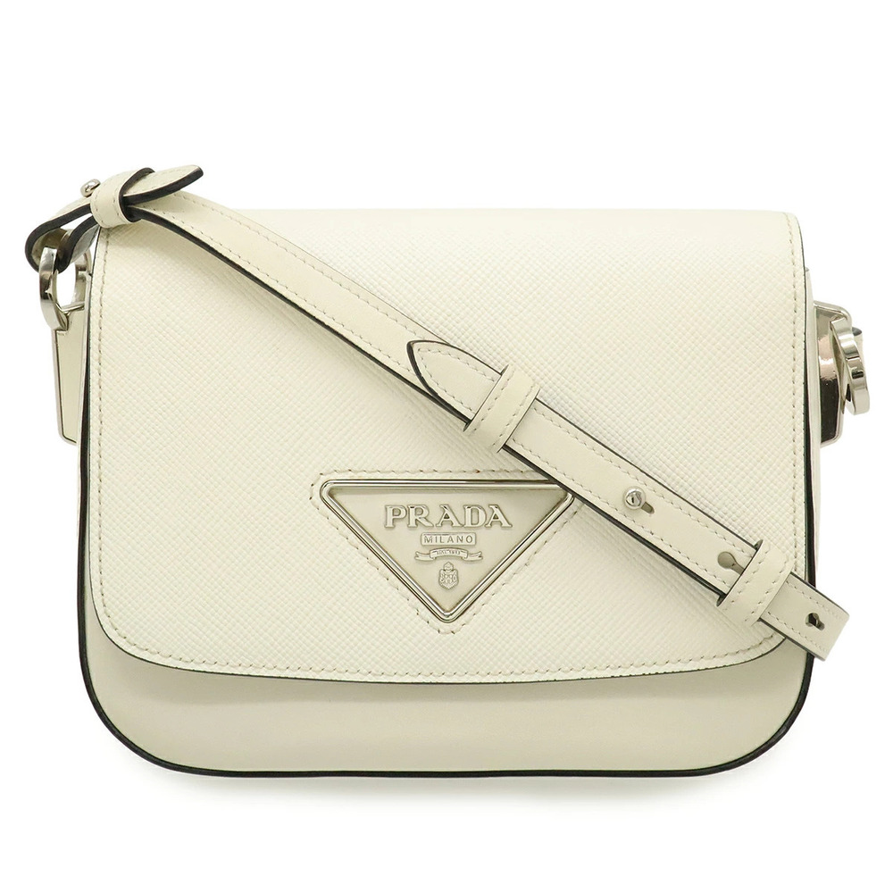 Prada Identity Pochette Shoulder Pocket Clutch Bag Saffiano Leather Ivory White
